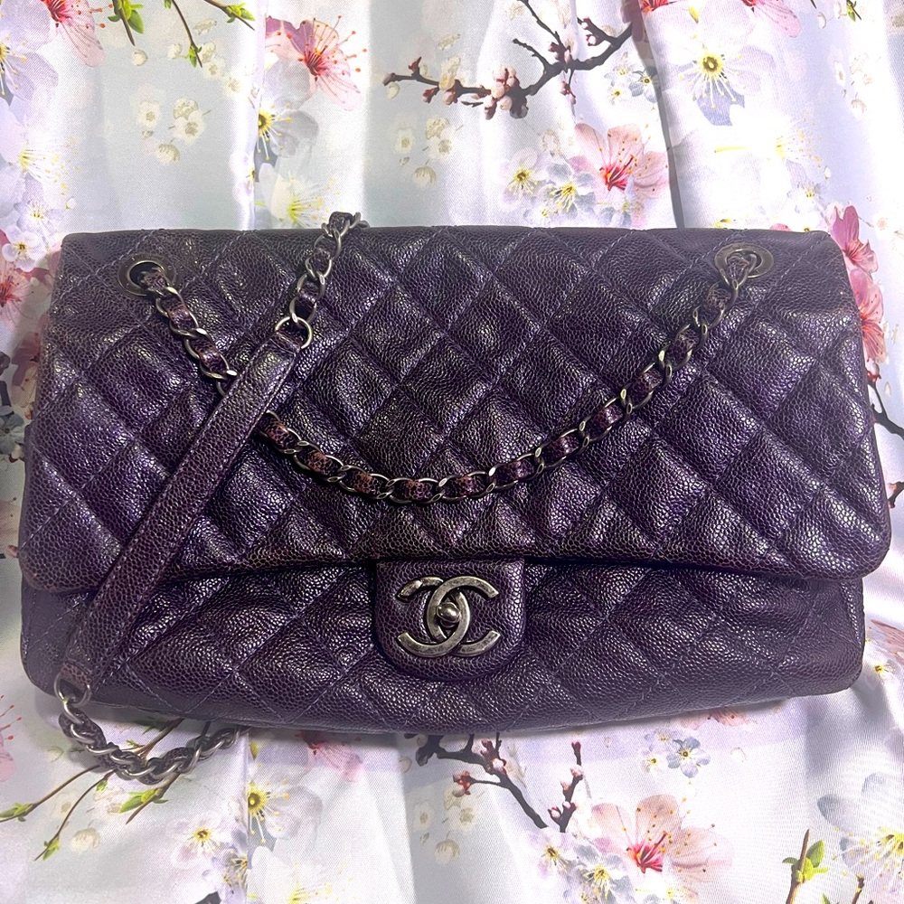 Chanel Easy Flap Bag in Purple Caviar Leather
